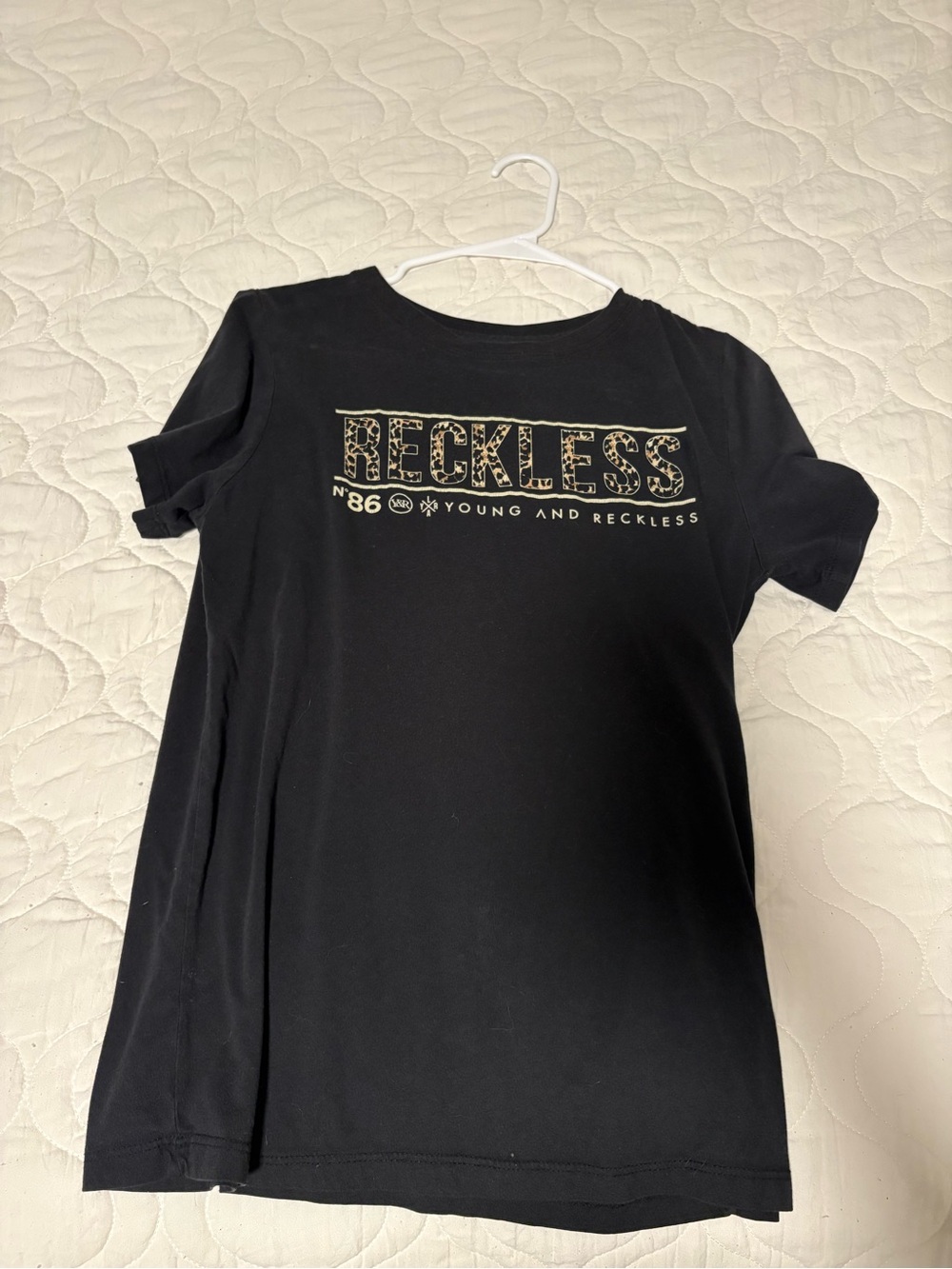 Young & Reckless Black Short Sleeve Tee with Gold Leopard 'Reckless' Logo